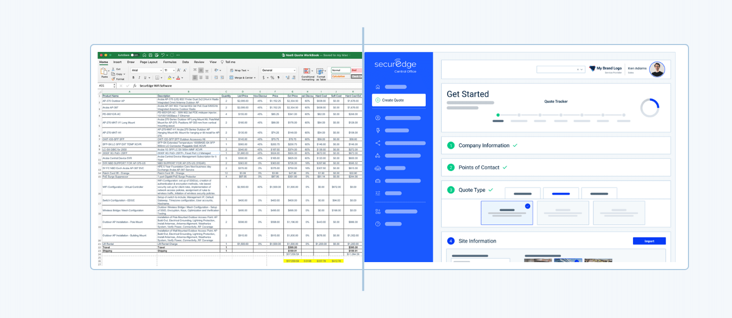 Old spreadsheet vs modern quoting service dashboard