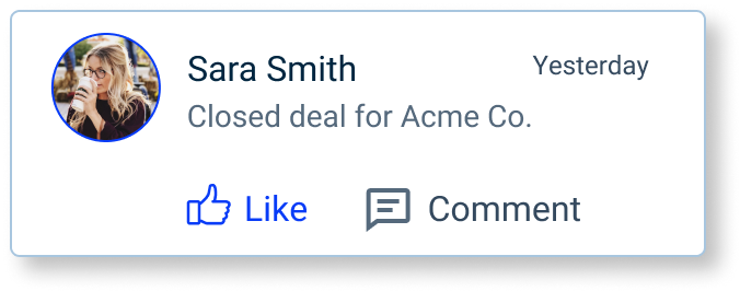 Activity feed notification announcing a new deal being closed